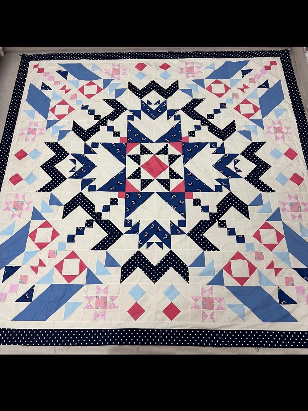 Handmade Original Alaska Patchwork Cotton Quilt Top/Topper Machine pieced 86x86”